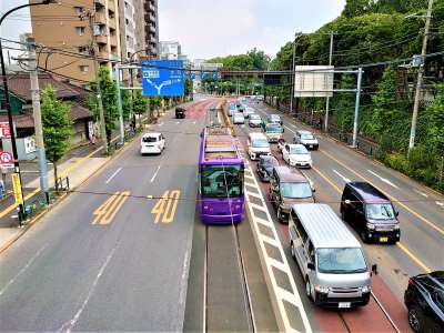 飛鳥山に沿って走る都電