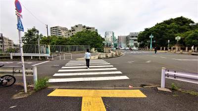 国道を直進して横断歩道を渡る